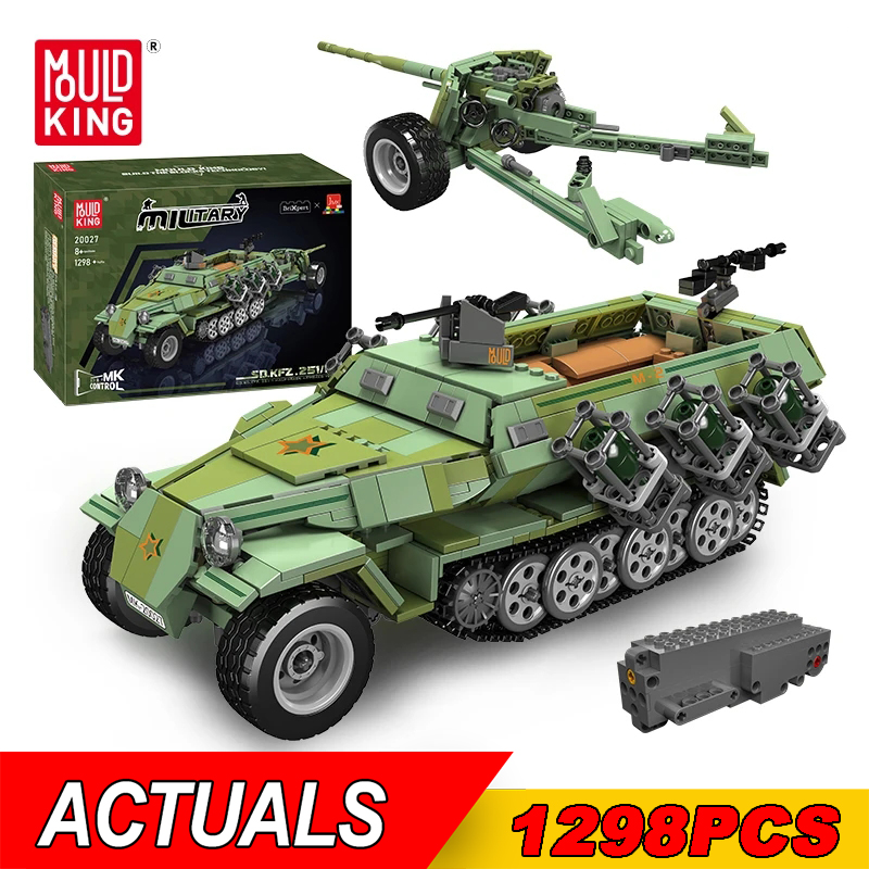 Lego Compatible Military Tank - モールドキング-ミリタリーリモコンタンクビルディングブロック、子供用ハーフトラッキング装甲モデルレンガおもちゃ、20027、ギフト