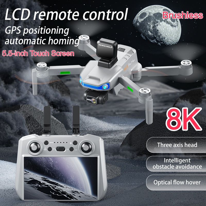 Fpv Brushless Rc Drone 4K - 3軸ジンバルEIS安定障害物回避リモートコントロールクアッドコプター8KブラシレスGPSリターン5.5インチタッチスクリーンFPV RCドローン