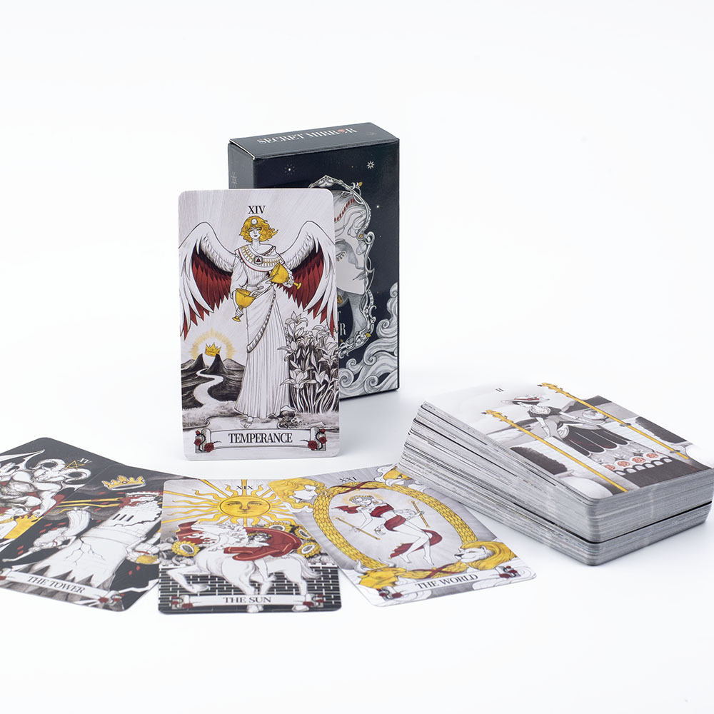 シークレットミラータロットカード 10.3*6cm モノクロ - Tarot Cards Deck With Guidebook のレビューと価格